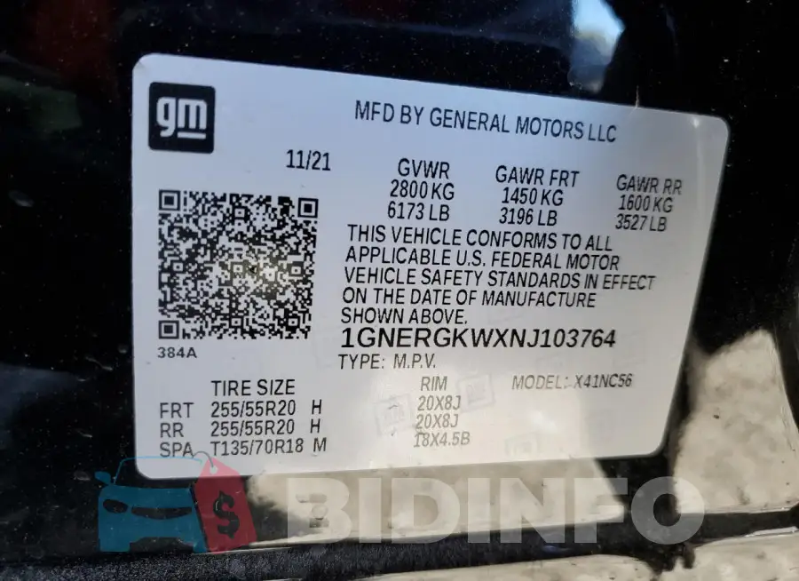 1GNERGKWXNJ103764 Photo# 13
