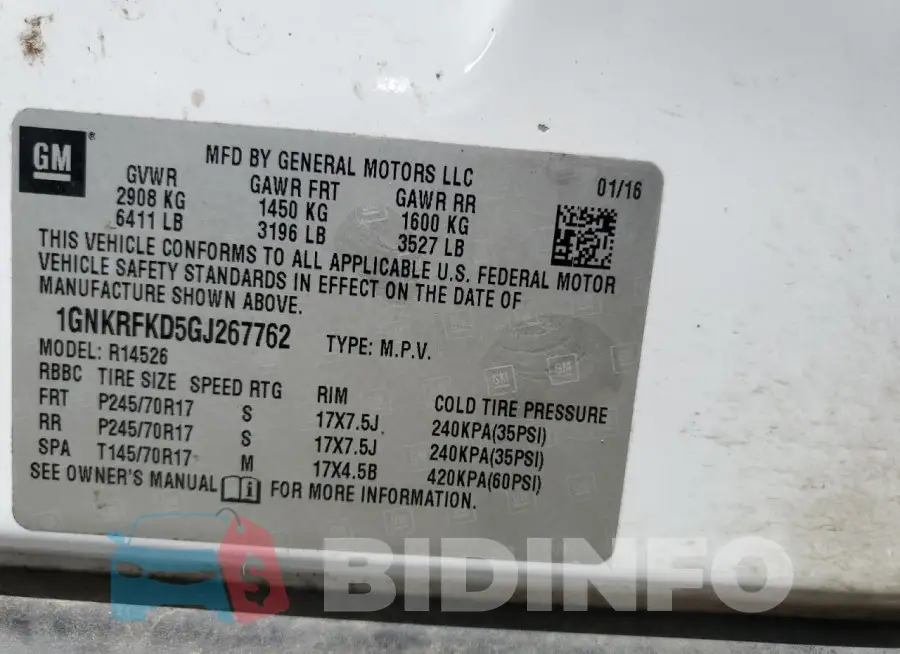 1GNKRFKD5GJ267762 Photo# 13