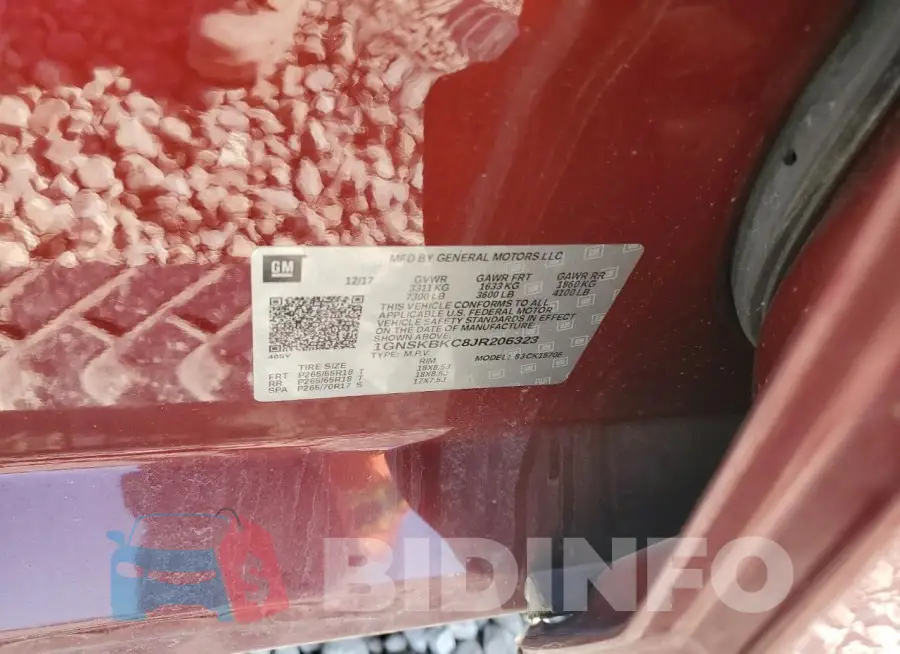 1GNSKBKC8JR206323 Photo# 14