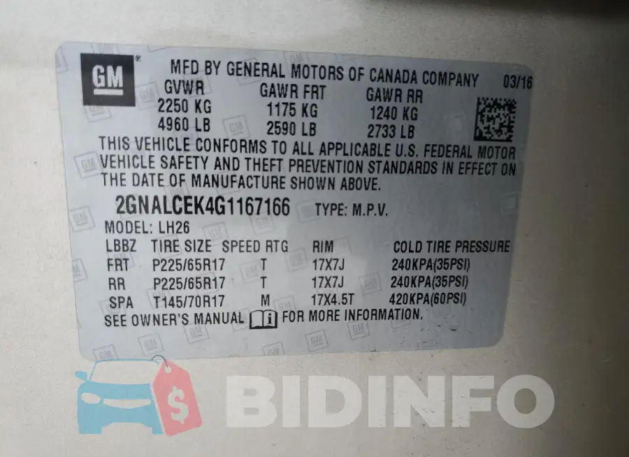 2GNALCEK4G1167166 Photo# 14