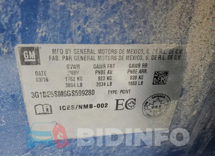 3G1BE5SM6GS599280 Photo# 12
