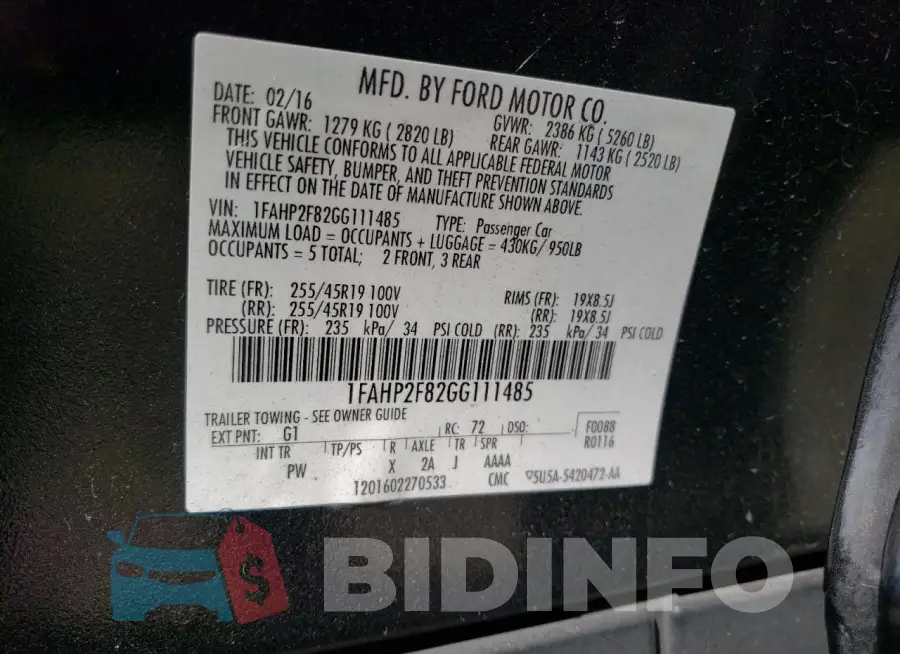 1FAHP2F82GG111485 Photo# 12