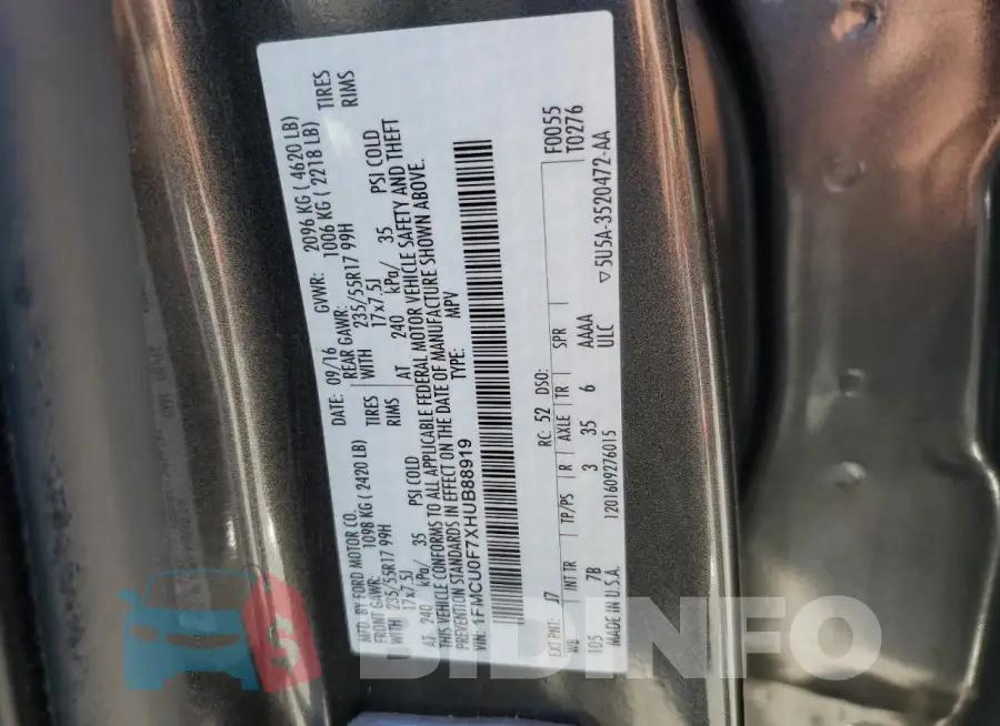 1FMCU0F7XHUB88919 Photo# 13