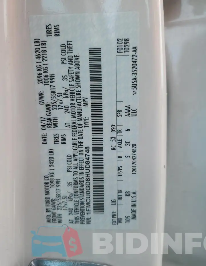 1FMCU0GD8HUD84748 Photo# 13