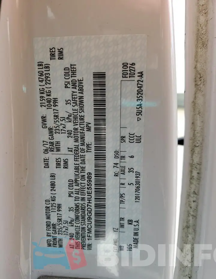 1FMCU9GD7HUE55989 Photo# 13