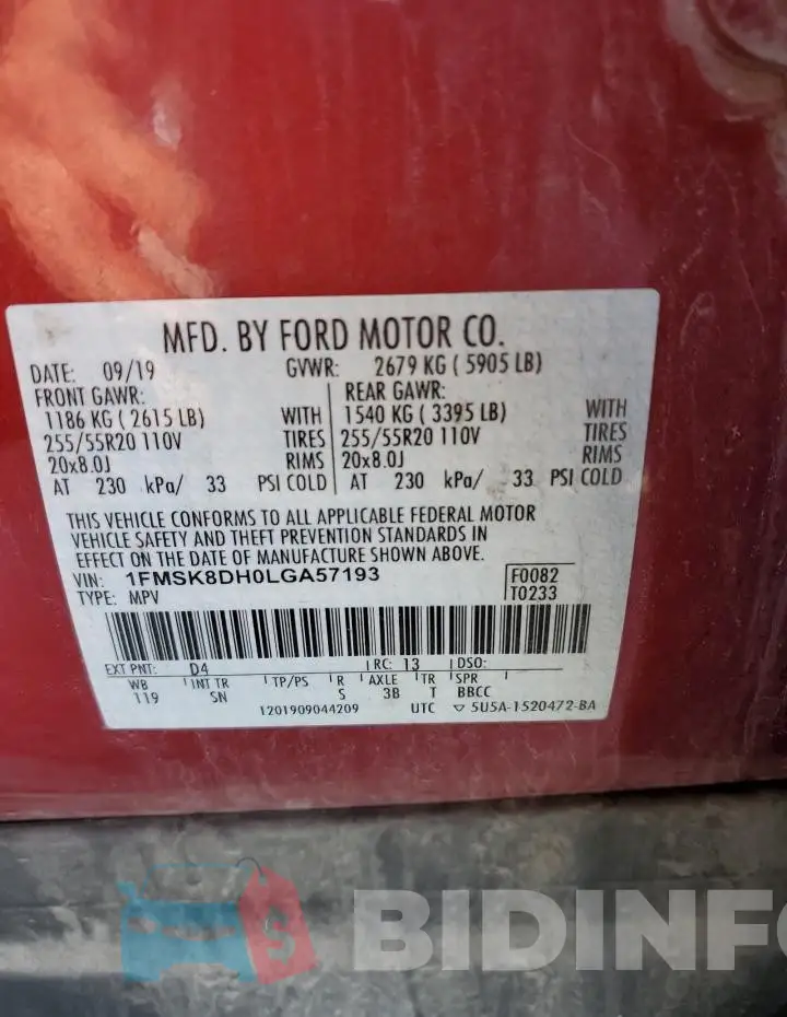 1FMSK8DH0LGA57193 Photo# 13