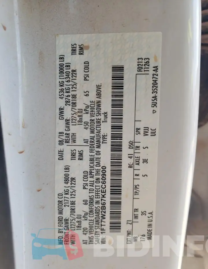 1FT7W2B67KEC60900 Photo# 12