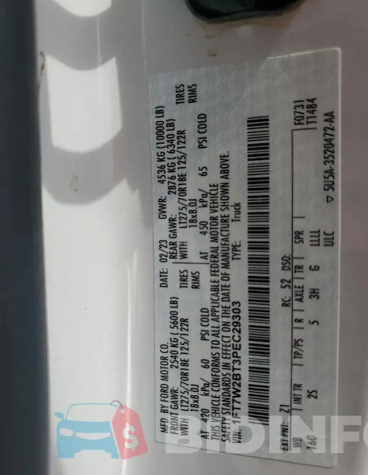 1FT7W2BT3PEC29303 Photo# 12
