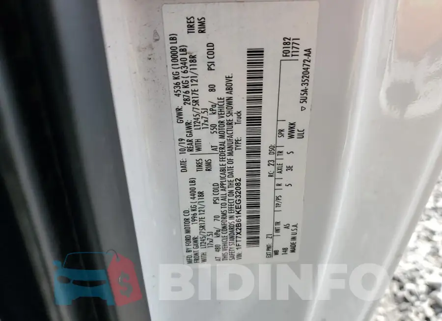 1FT7X2B61KEG32082 Photo# 12