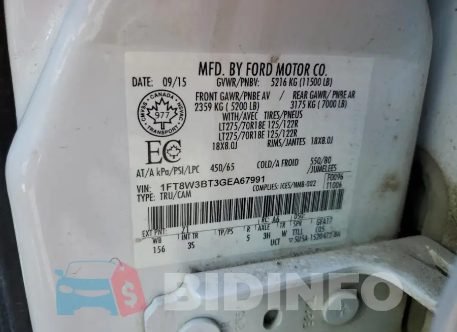 1FT8W3BT3GEA67991 Photo# 13