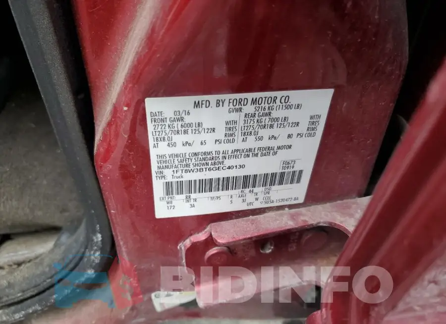 1FT8W3BT6GEC40130 Photo# 12