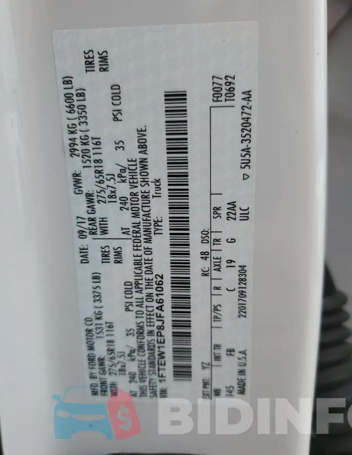 1FTEW1EP8JFA61062 Photo# 12