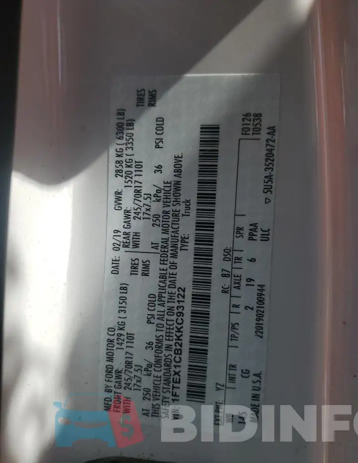 1FTEX1CB2KKC93122 Photo# 12