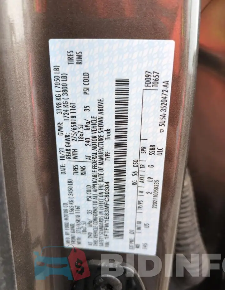 1FTFW1E83MFC80304 Photo# 13