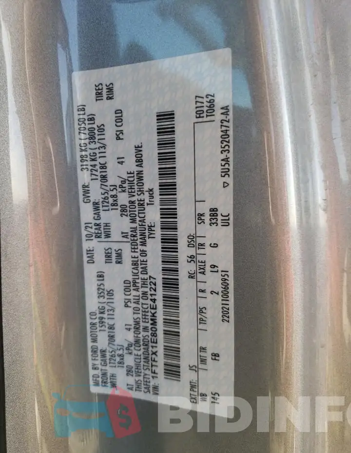 1FTFX1E80MKE41227 Photo# 13