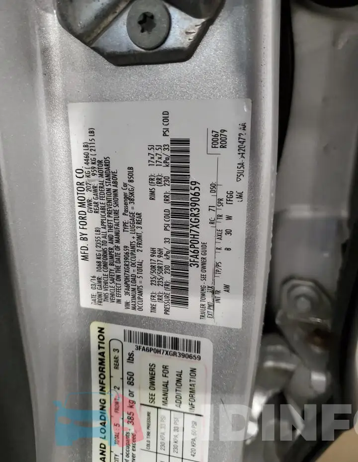 3FA6P0H7XGR390659 Photo# 12