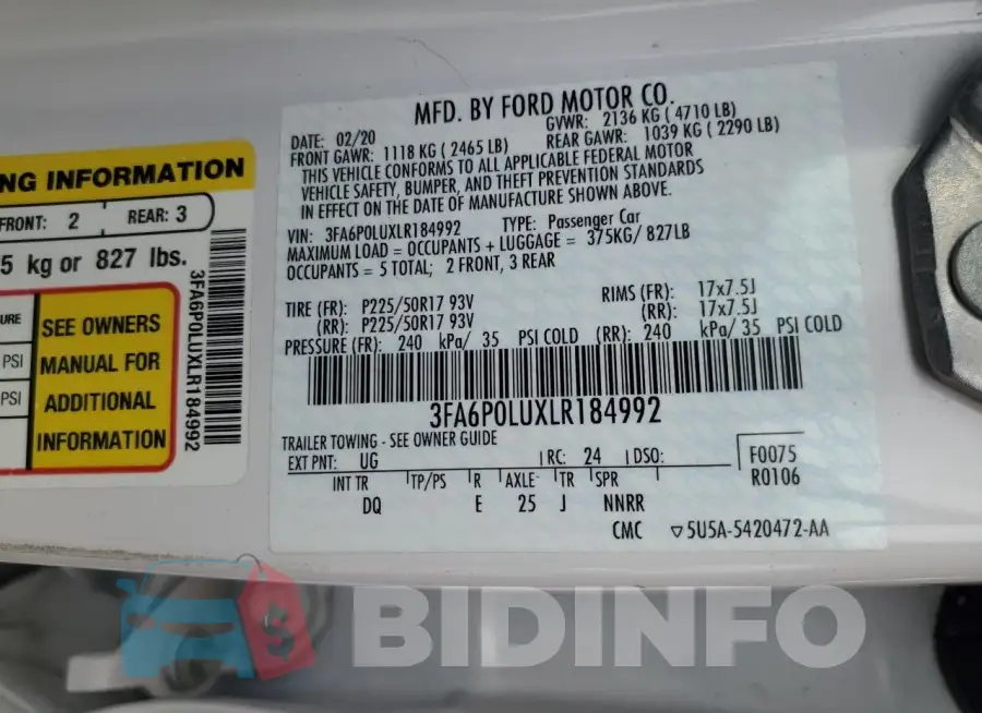 3FA6P0LUXLR184992 Photo# 12