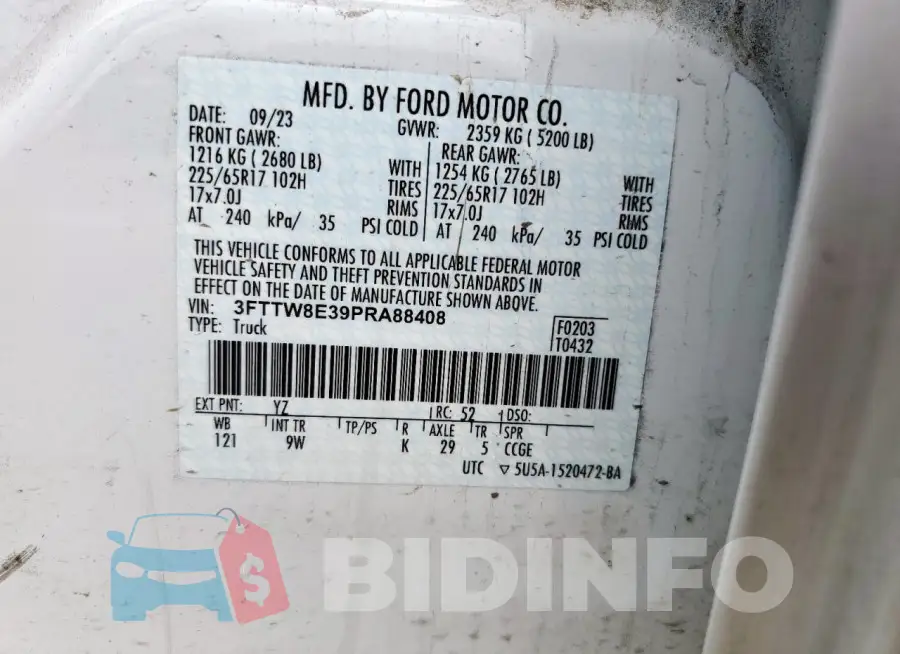 3FTTW8E39PRA88408 Photo# 12