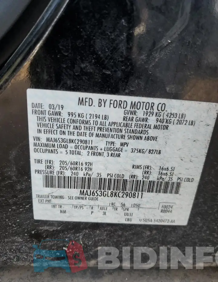 MAJ6S3GL8KC290811 Photo# 13