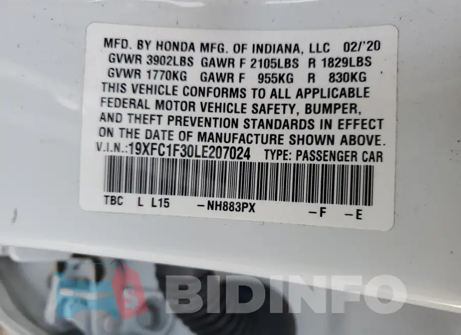19XFC1F30LE207024 Photo# 12