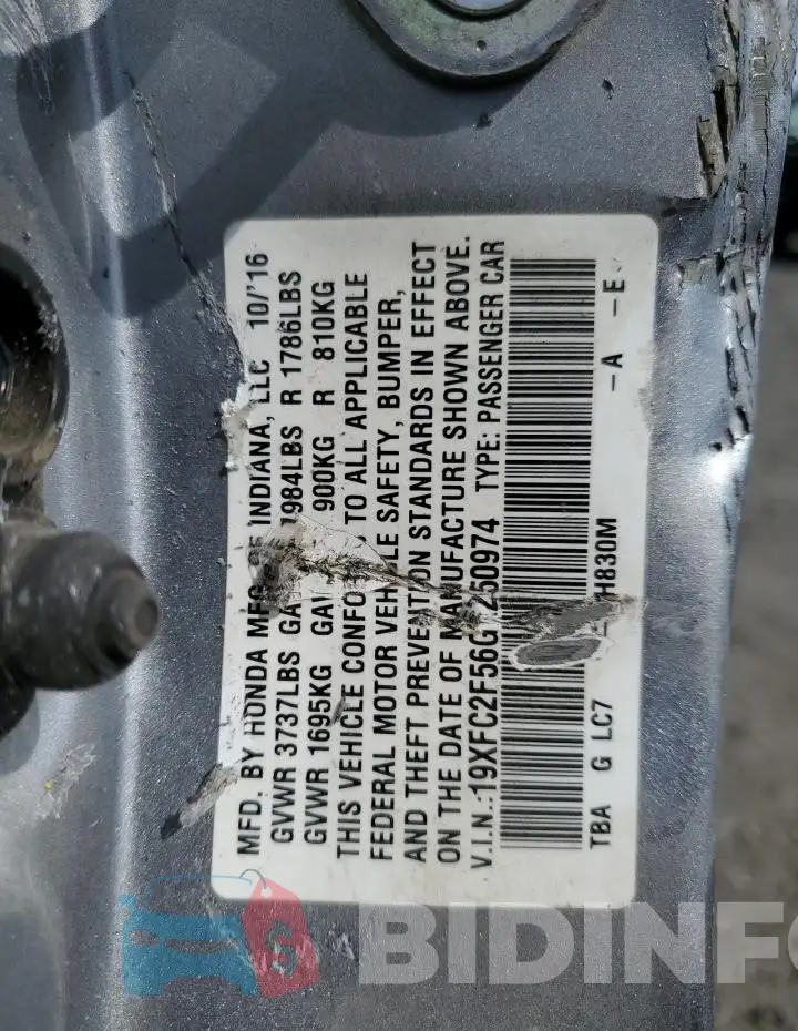 19XFC2F56GE250974 Photo# 12