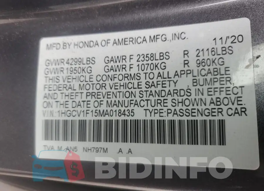 1HGCV1F15MA018435 Photo# 12