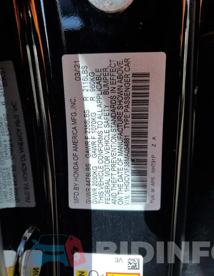 1HGCV1F38MA054881 Photo# 12