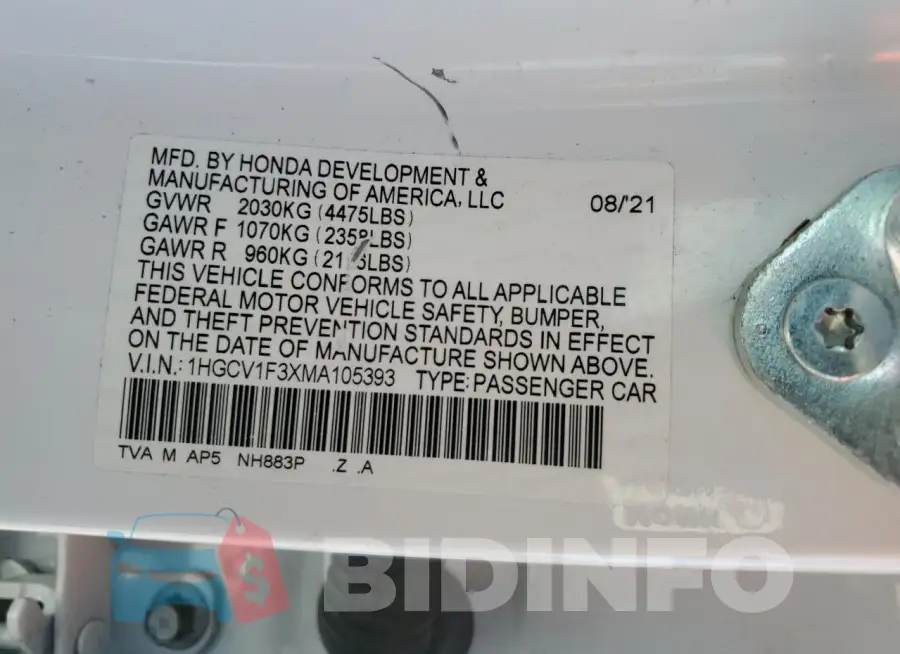 1HGCV1F3XMA105393 Photo# 12