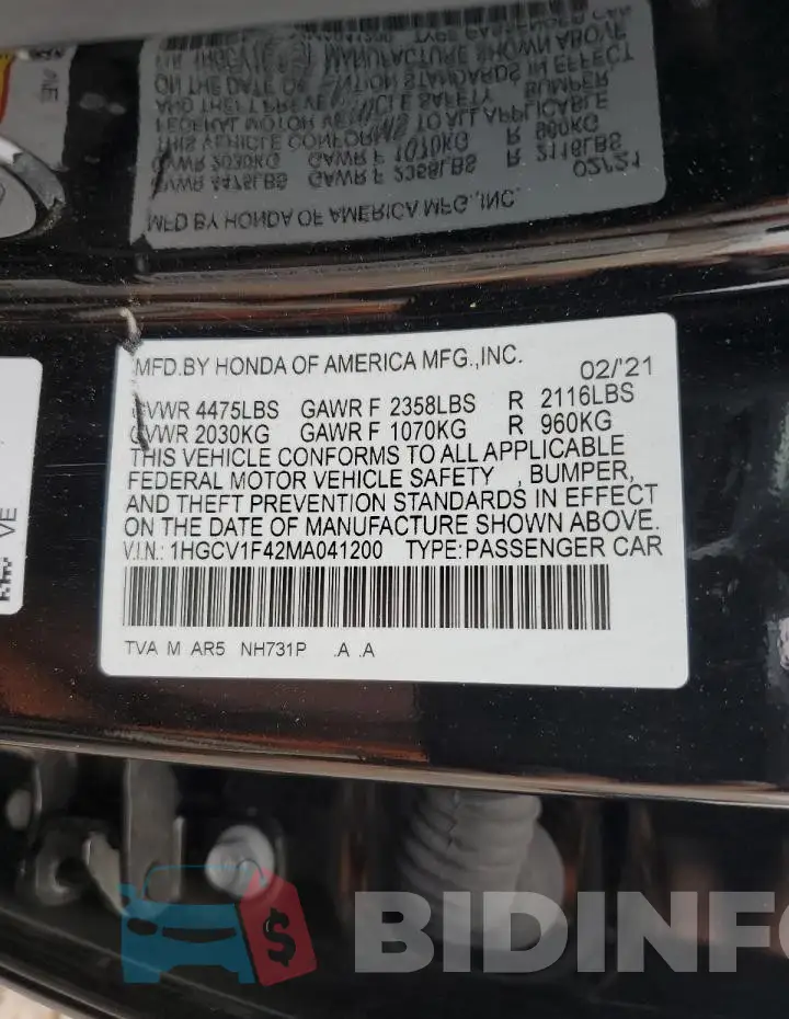 1HGCV1F42MA041200 Photo# 12
