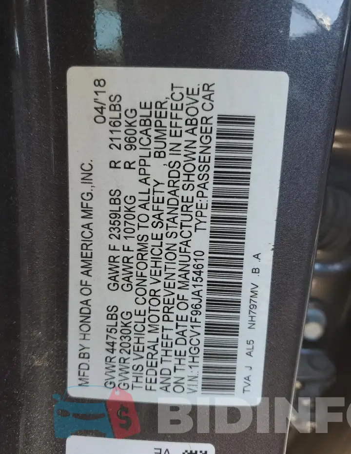 1HGCV1F96JA154610 Photo# 12