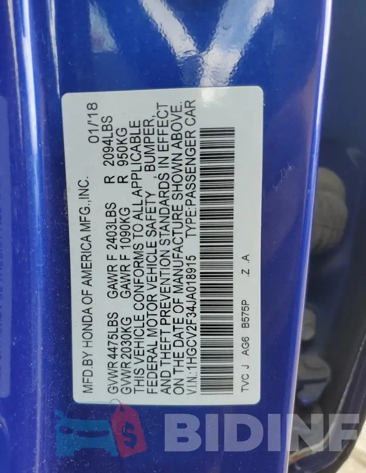 1HGCV2F34JA018915 Photo# 12