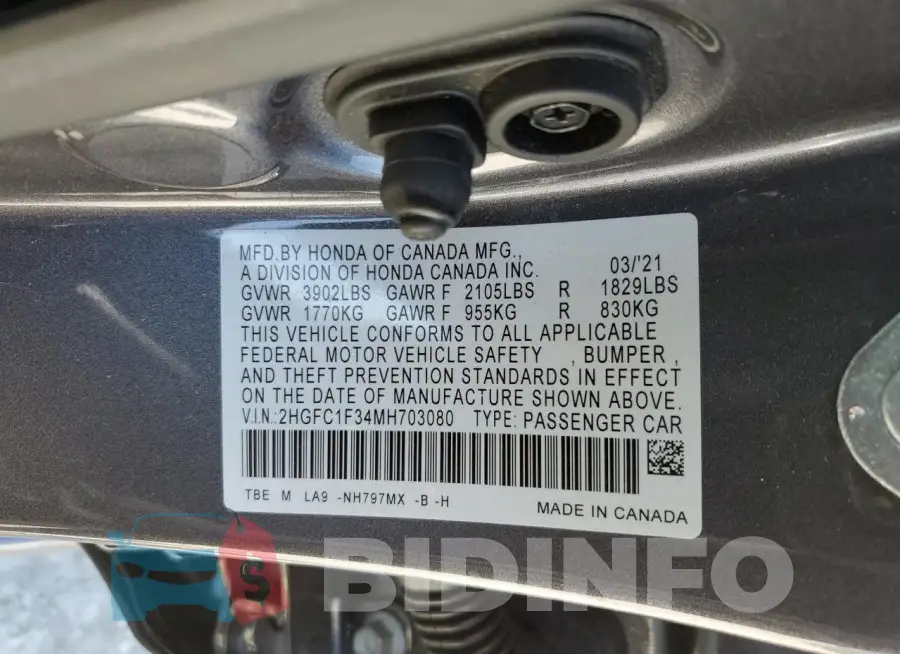2HGFC1F34MH703080 Photo# 12