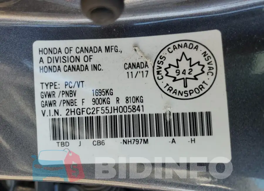 2HGFC2F55JH005841 Photo# 12