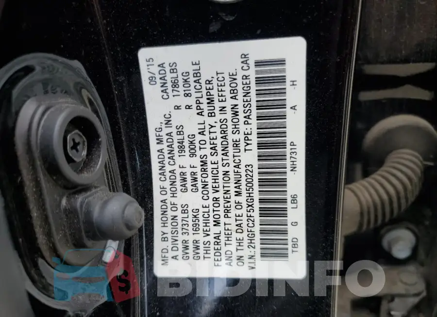 2HGFC2F5XGH500223 Photo# 12