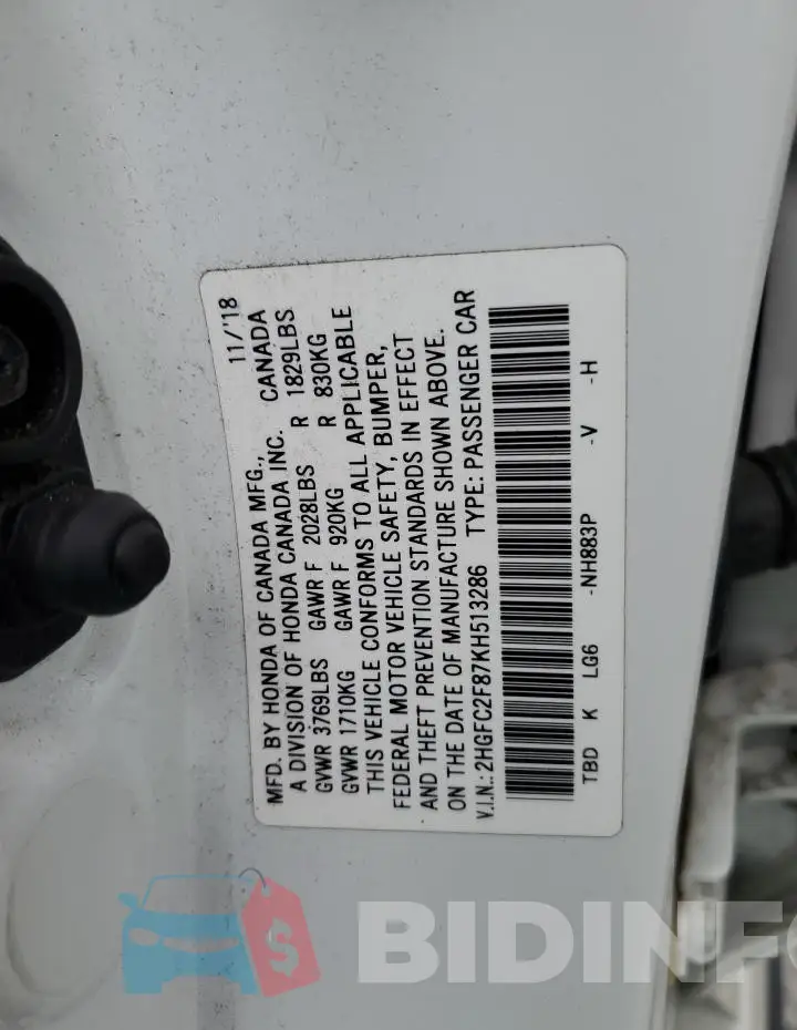 2HGFC2F87KH513286 Photo# 12