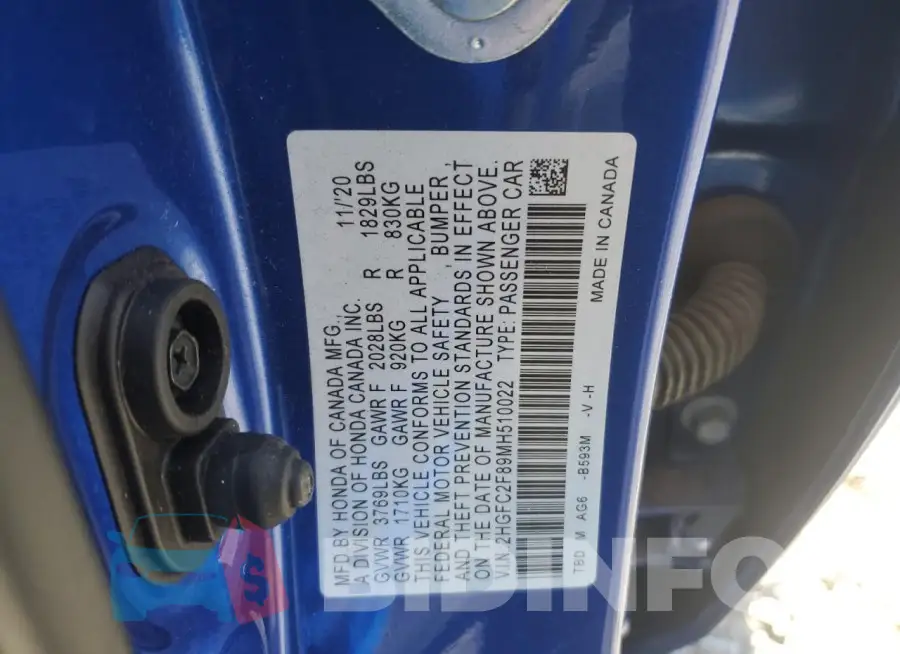 2HGFC2F89MH510022 Photo# 12