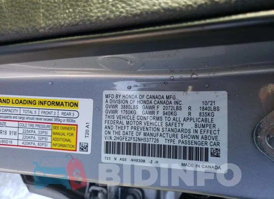 2HGFE2F52NH537726 Photo# 12
