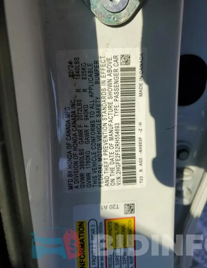 2HGFE2F52RH554693 Photo# 12