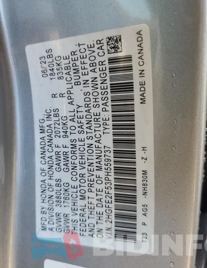 2HGFE2F53PH559737 Photo# 12