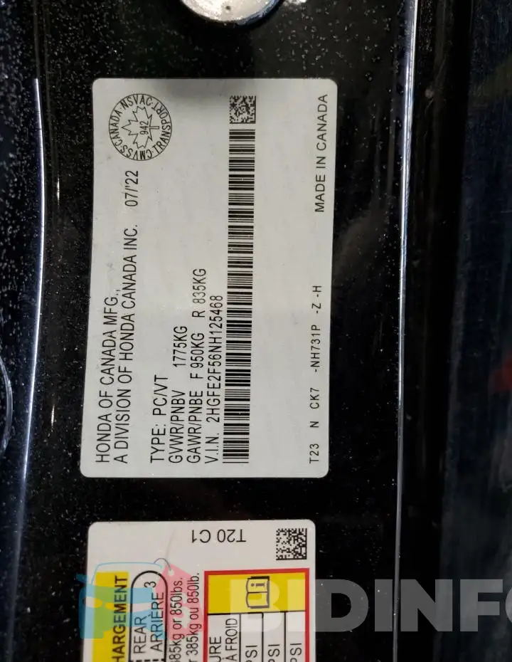 2HGFE2F56NH125468 Photo# 13