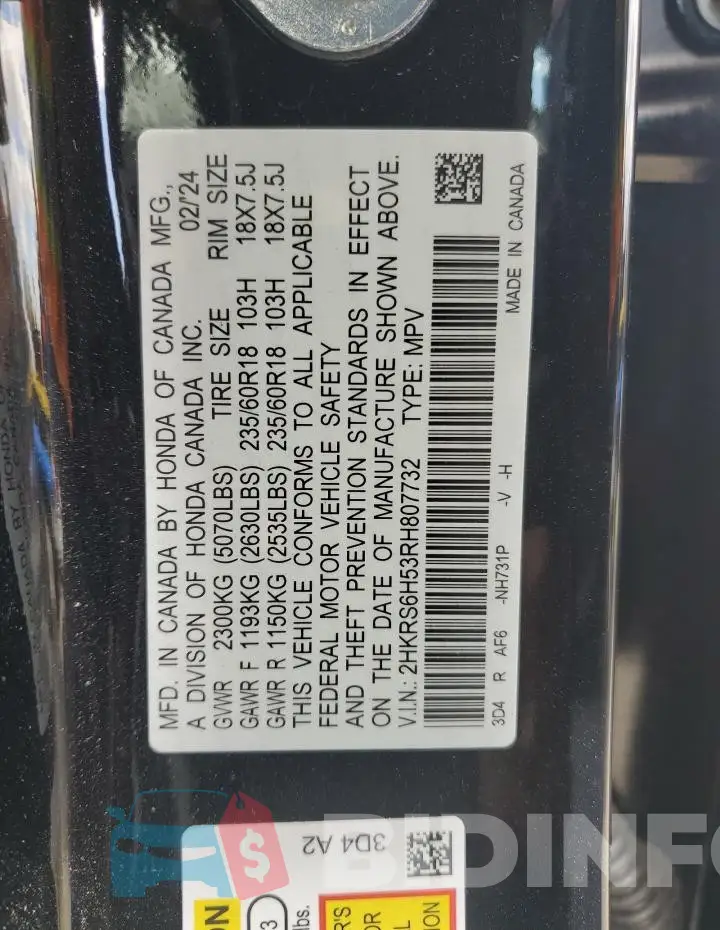 2HKRS6H53RH807732 Photo# 13