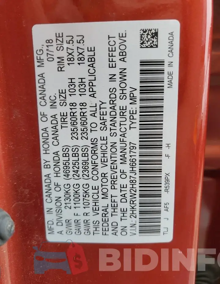 2HKRW2H87JH661797 Photo# 13