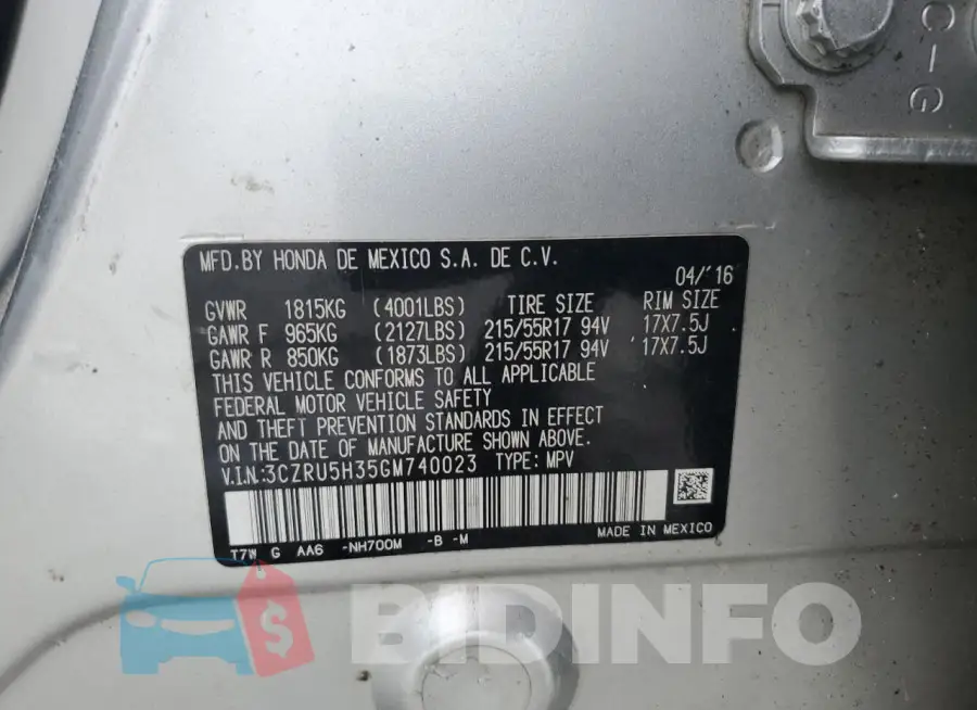3CZRU5H35GM740023 Photo# 13