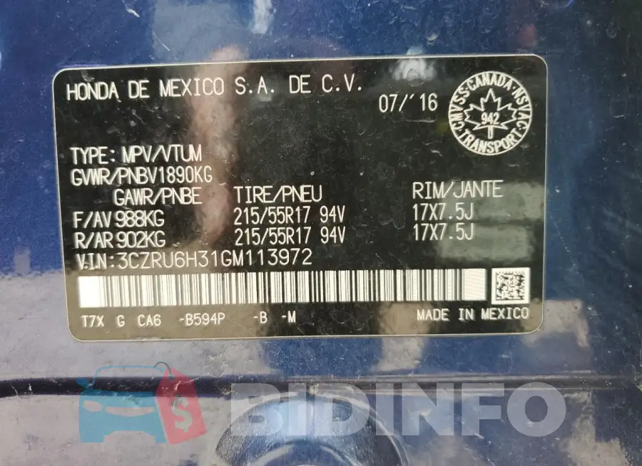 3CZRU6H31GM113972 Photo# 13