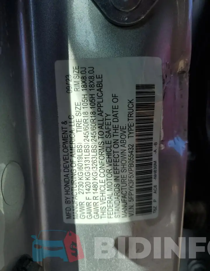 5FPYK3F5XPB055432 Photo# 12