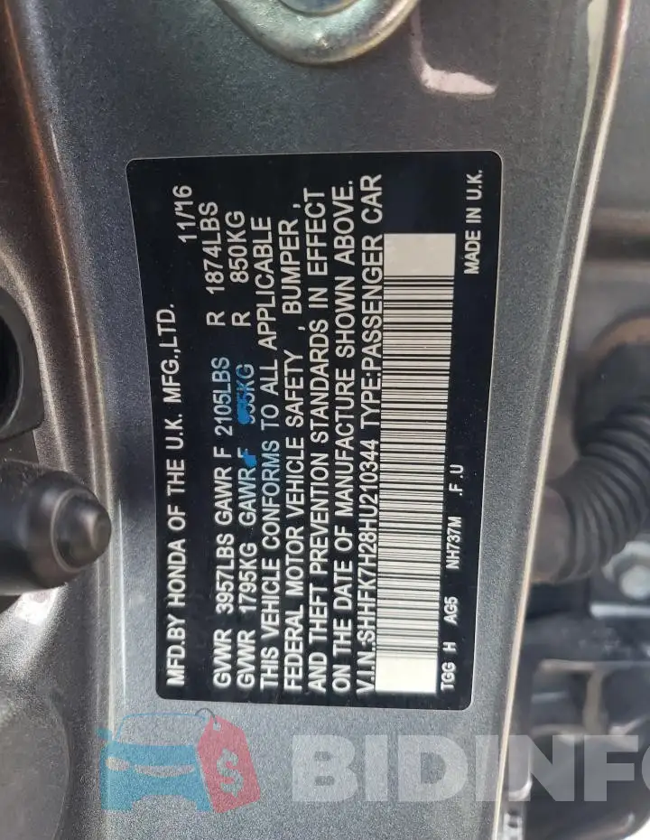 SHHFK7H28HU210344 Photo# 12
