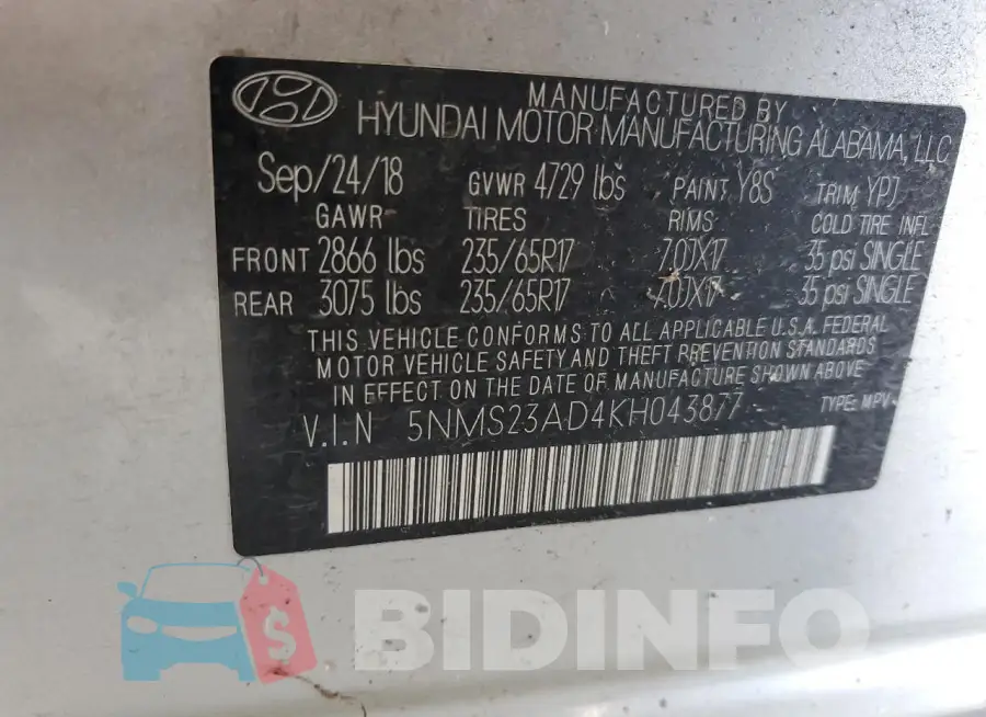 5NMS23AD4KH043877 Photo# 12