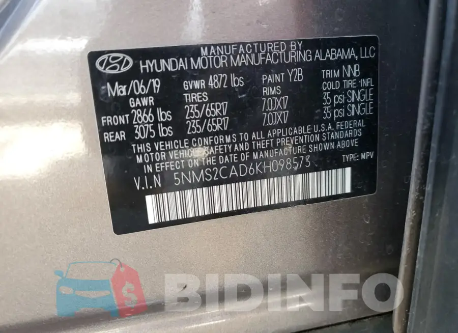 5NMS2CAD6KH098573 Photo# 13