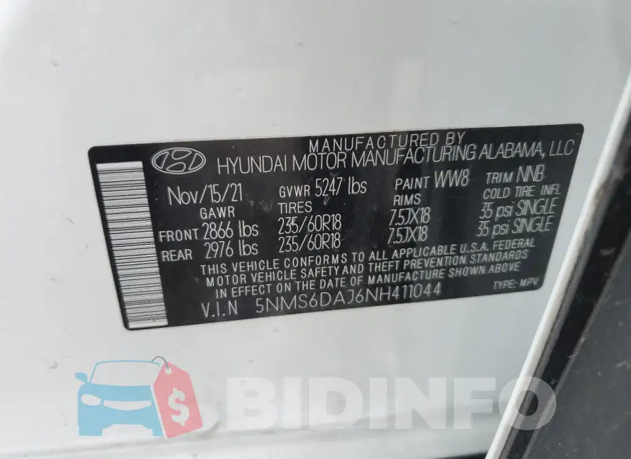 5NMS6DAJ6NH411044 Photo# 13