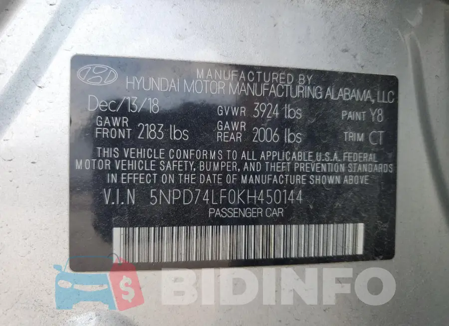 5NPD74LF0KH450144 Photo# 12